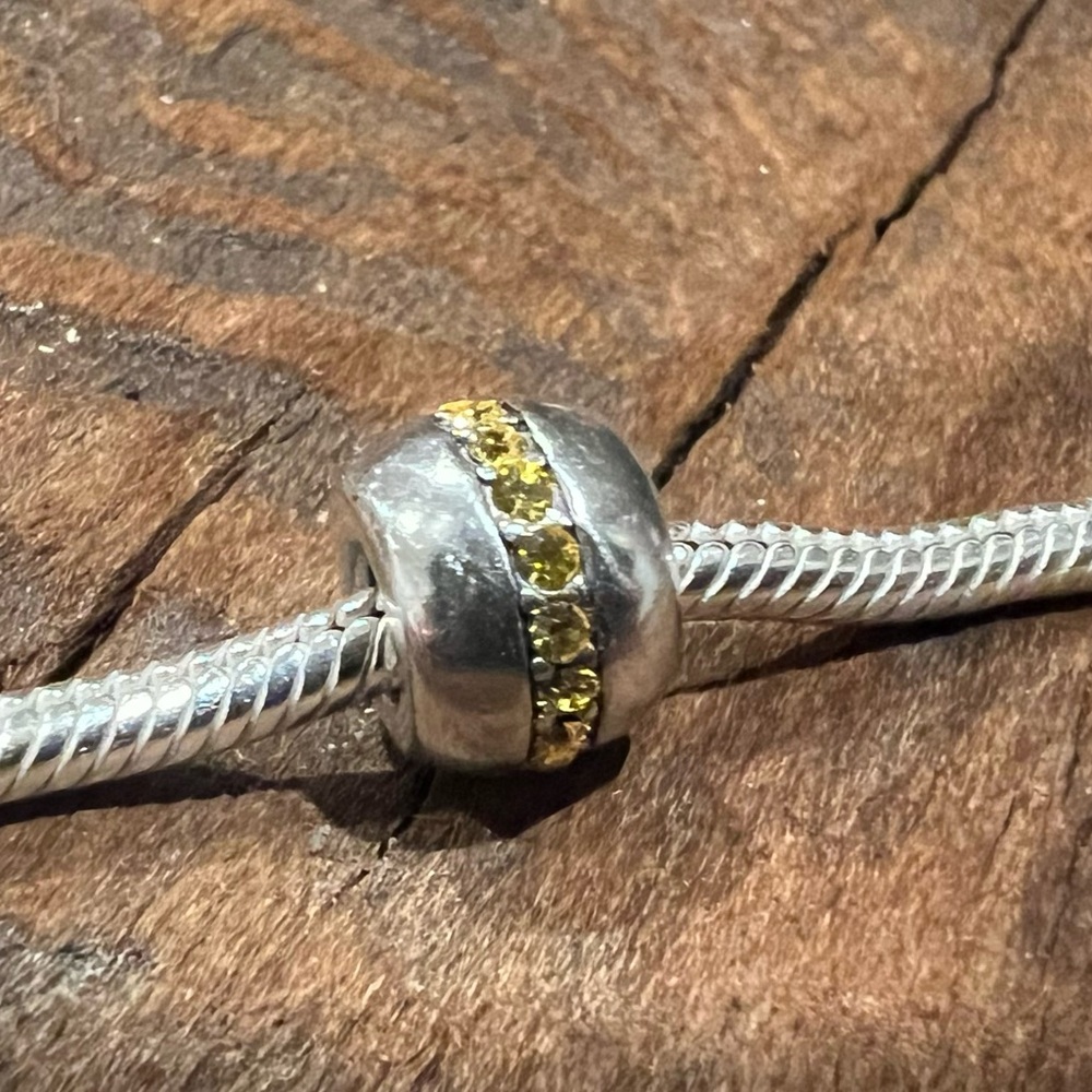 New Chamilia Charm Swarovski Crystals Bead Cosmo Yellow Silver Barril Wheel